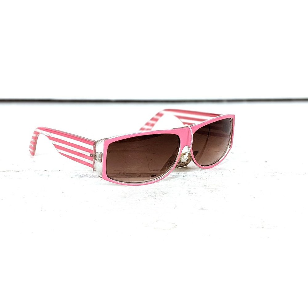 Vintage pink/clear striped plastic sunglasses/striped wide band sun glasses
